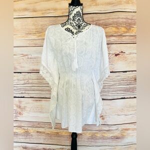 World Market Women’s White Textured Paisley Kaftan Lace Swim Cover Up Dress